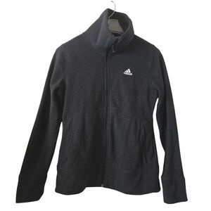 Adidas Womens Golf Full Zip Fleece Jacket Black Textured Knit Athletic Size S